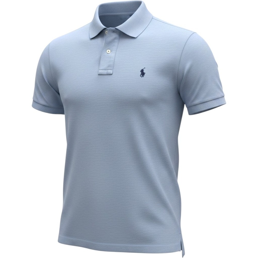 Polo Ralph Lauren Mens LT Blue Heather Short Sleeve Pique Polo Shirt Large